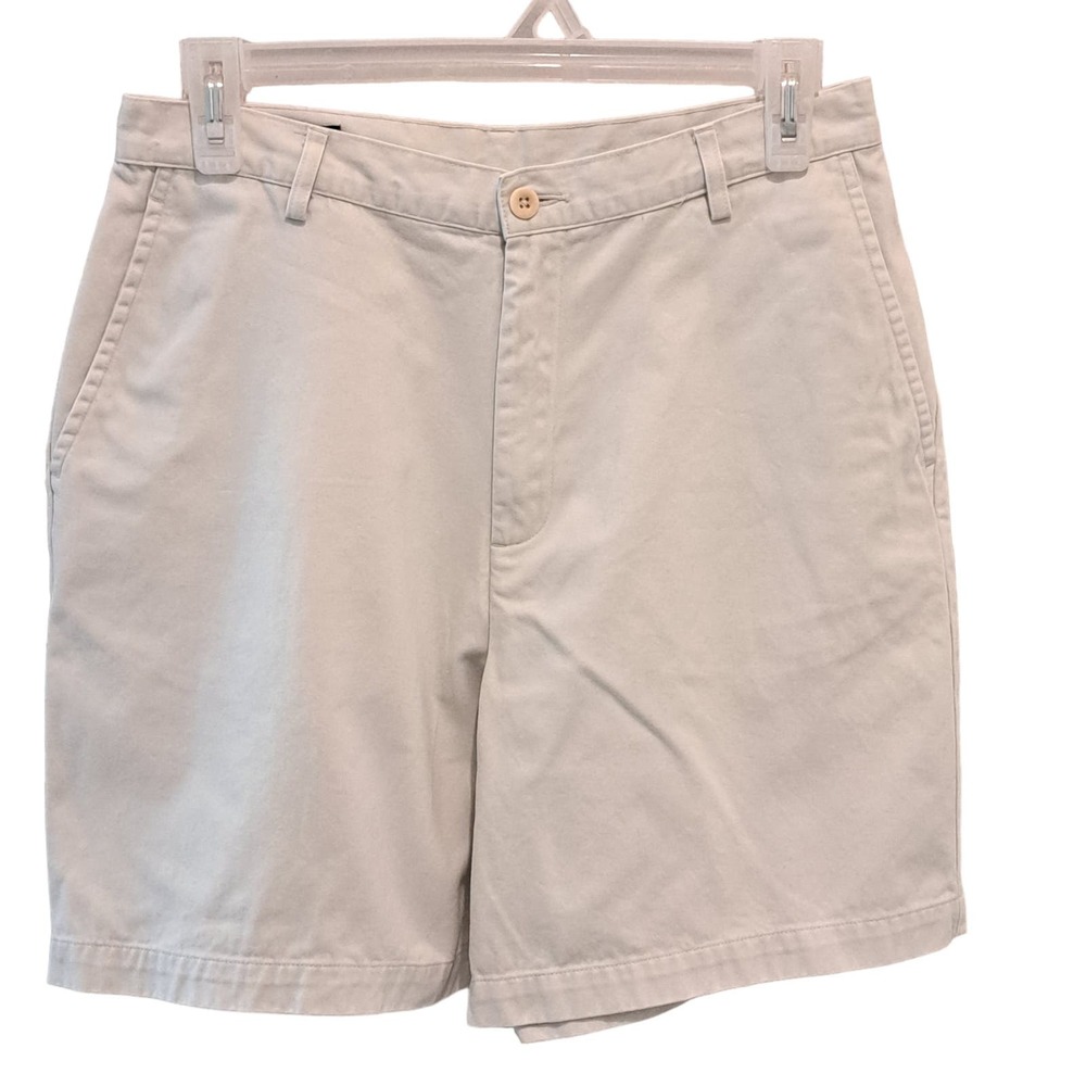 Lands' End 100% Cotton High Waist Bermuda Shorts - Size 8 Petite - Stone